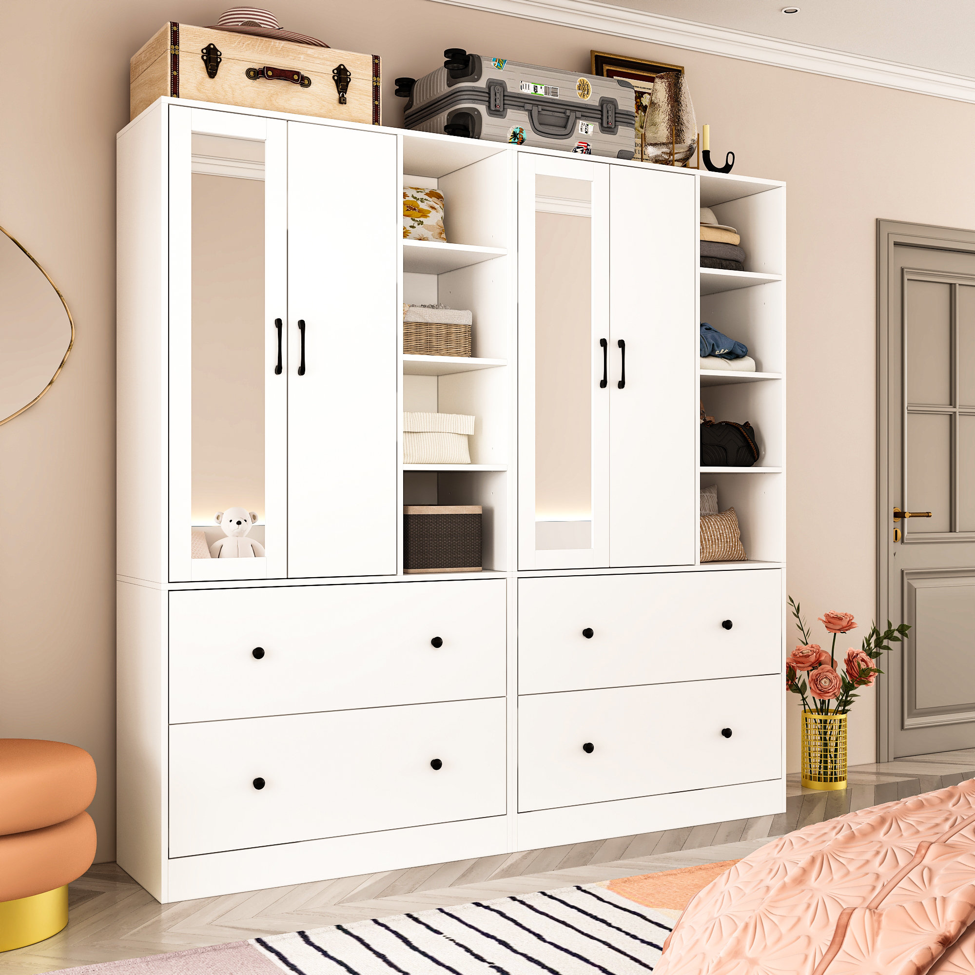 Ebern Designs 71.2 Wide 4 Drawer Armoire With Mirror Reviews Wayfair